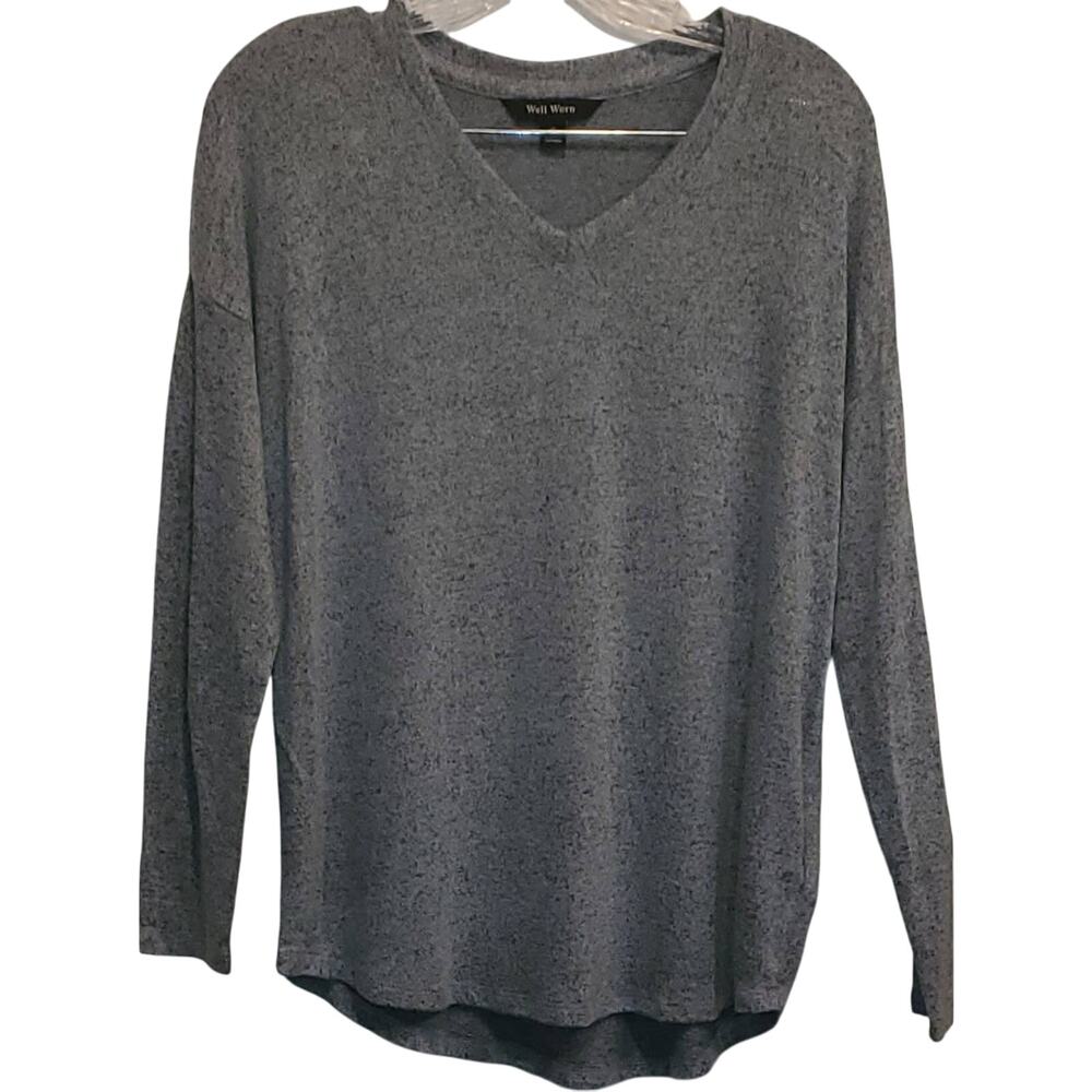 Well Worn Long Sleeve Soft Blue and Gray Speckled Shirt Spacedye Size Small